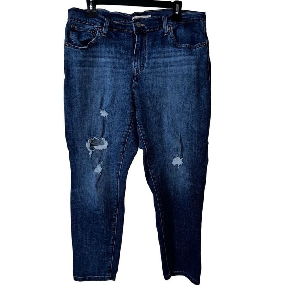 Levis Boyfriend Jeans Womens 32 Dark Wash‎ Distressed Ripped Denim Pants